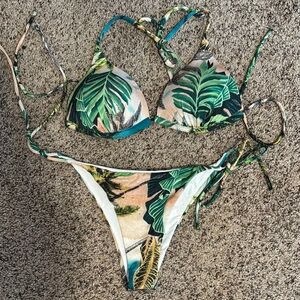 Brazilian Tropical Leaf Print Bikini Set